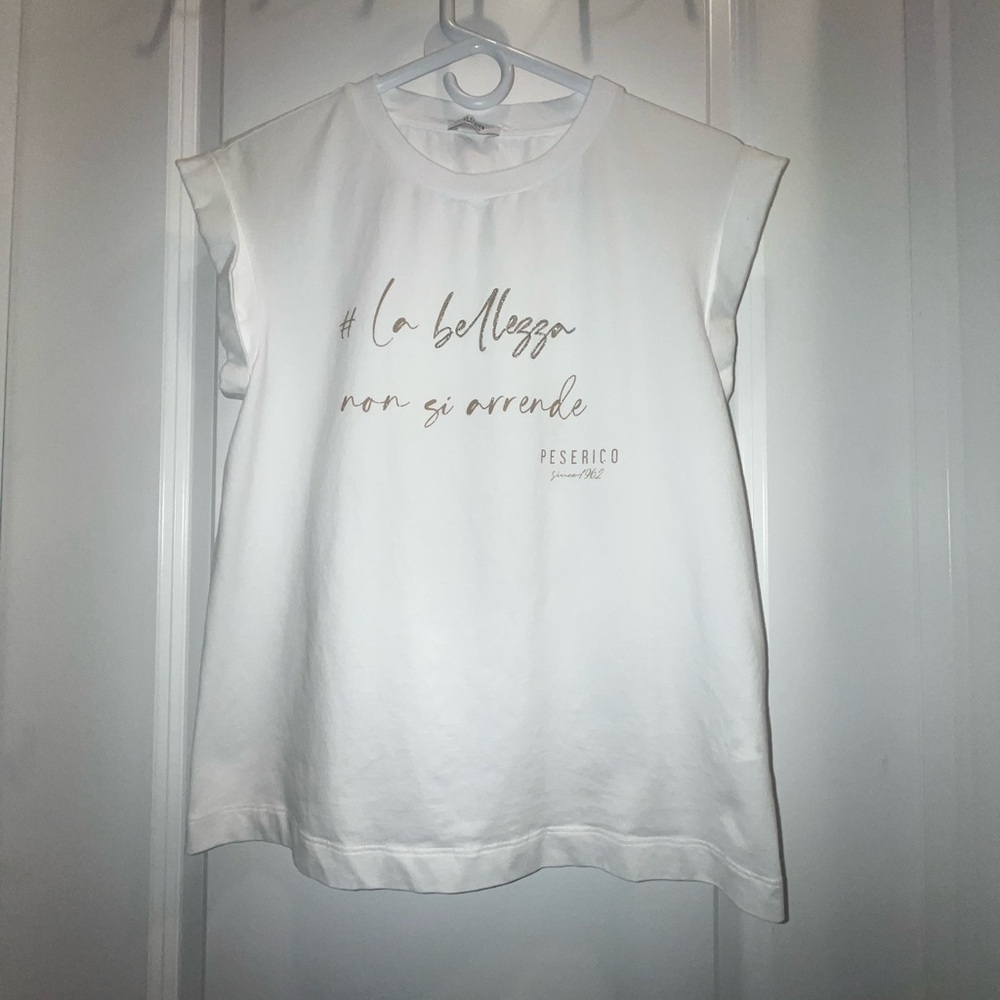 Peserico White Graphic Cap-Sleeve Top